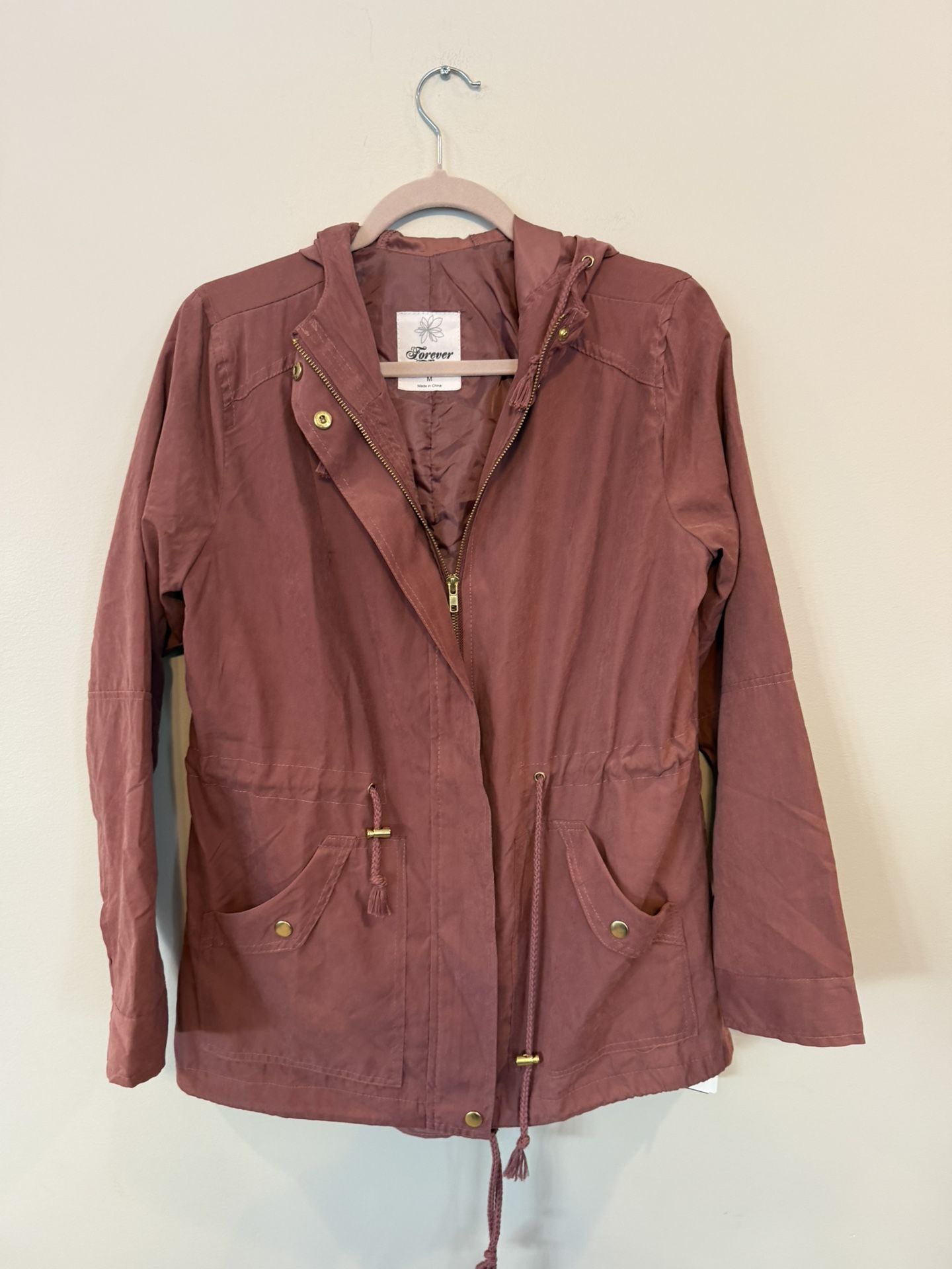 NWT Women’s Medium Hooded Cotton utility jacket, mauve/dusty rose Color, Anorak Style $20