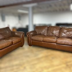 Free Delivery- Brown leather loveseat + couch/sofa