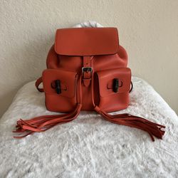 Gucci Orange Leather Bamboo Backpack