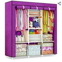 Wardrobe Closet, 47 Inch Clothes Storage Organizer Rack Shelves, Non-Woven Fabric Cover Standing Closet with 2 Hanging Rods, Durable, 
