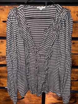 William Rast Gingham Ruffle Cold Shoulder Blouse