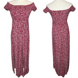 Amoli Women’s Red Floral Off The Shoulder Midi Dress Small