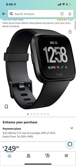Fitbit Versa Smart Watch, Black/Black Aluminium, One Size (S & L Bands Included)