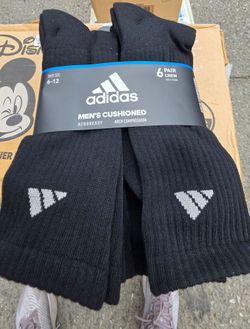 Adidas Athletic Cushioned Crew Socks Black 6 Pack Size 9-12 New Price Firm Corona92879