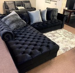Royal Black Velvet RAF Sectional & Couch & living room set