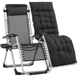DDD89 $40  Reinforced Zero Gravity Chair, Folding Pool Beach Lounger, Portable Tanning Chaise with Cushion, Headrest and Side Tray, 330lbs Capacity - 