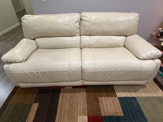 Luxury Cream Leather Power Reclining Loveseat (Must See!)