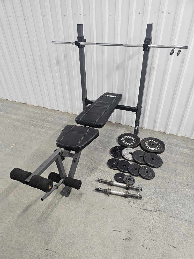 Standard Weight Bench with Bar and Weights 