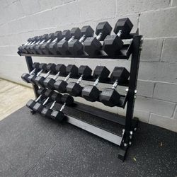 5-50lbs Rubber Hex Dumbells | Heavy-Duty Dumbell Rack Included | Gym Equipment | Fitness | Squat Rack | FREE DELIVERY 🚚 
