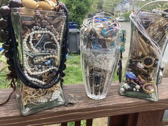 3 Vases Of Costume Jewelry