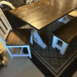 Farmhouse Dining Set 2 Chairs One Table And One Bench 