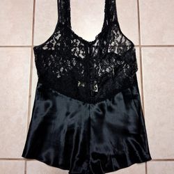 Vintage 90s Victoria's Secret Gold Label Black Lace Teddy Romper