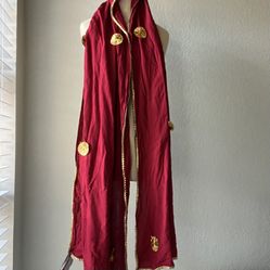 Elegant Red Velvet Shawl with Gold Lace Accents Women's Wrap