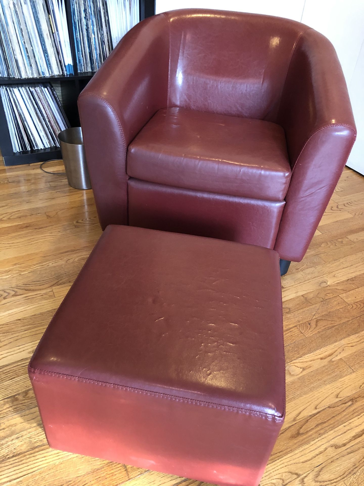 Red chair and ottoman
