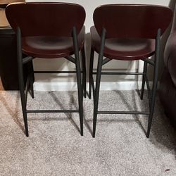 Two Wood Wrought Iron Bar Stools