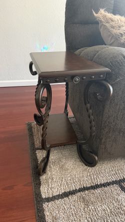 Wrought Iron and Wood Side Table