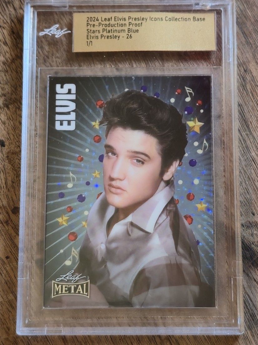 2024 Elvis Presley Leaf Metal Icons Collection Pre-Production Stars Platinum Blue-26 Proof Card 1 of 1