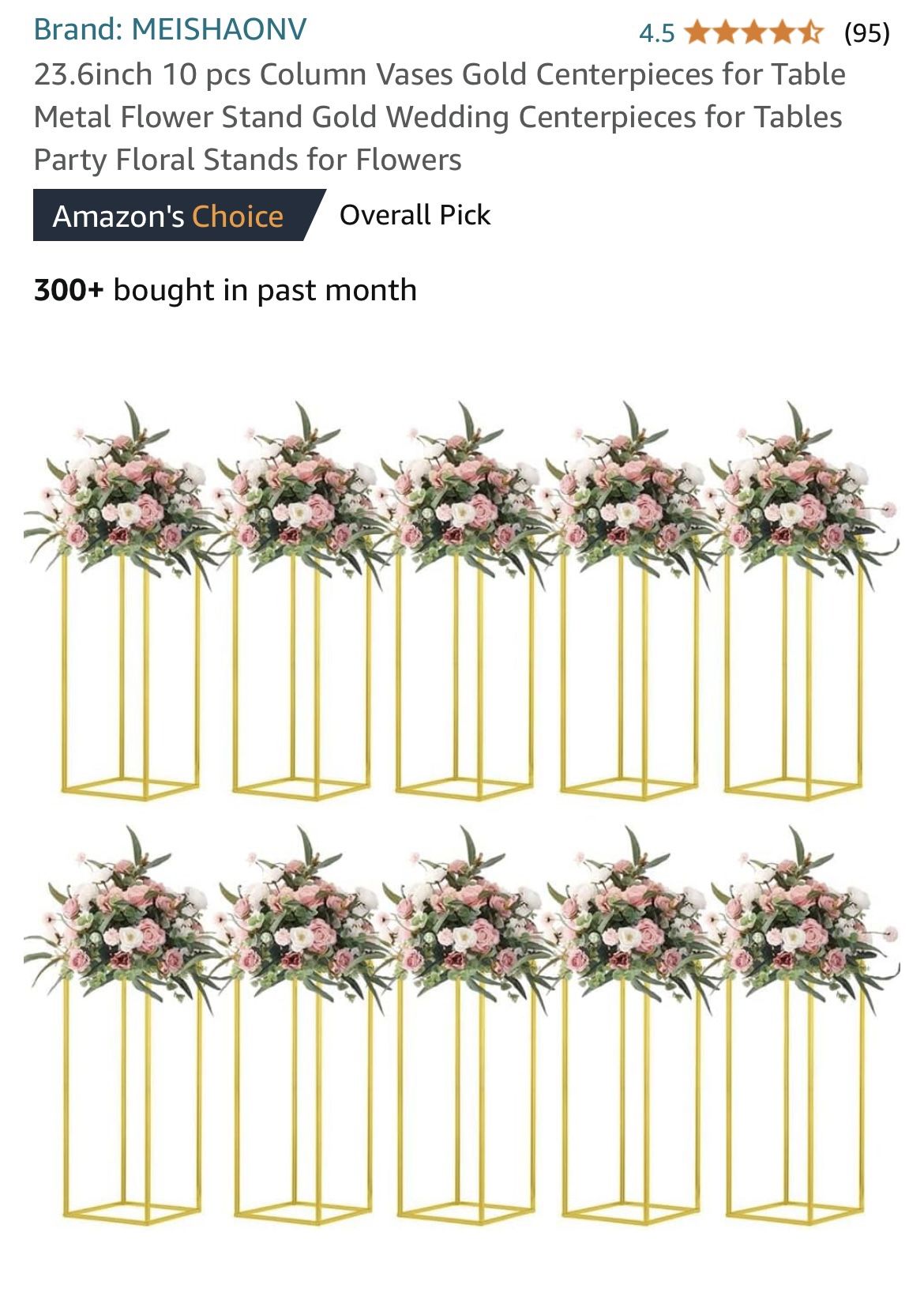 23.6 Inch Column Vases Gold Centerpieces For Table 10 PCs