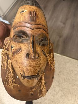 African Tribal Mask - Hand-Carved Wooden Wall Decor