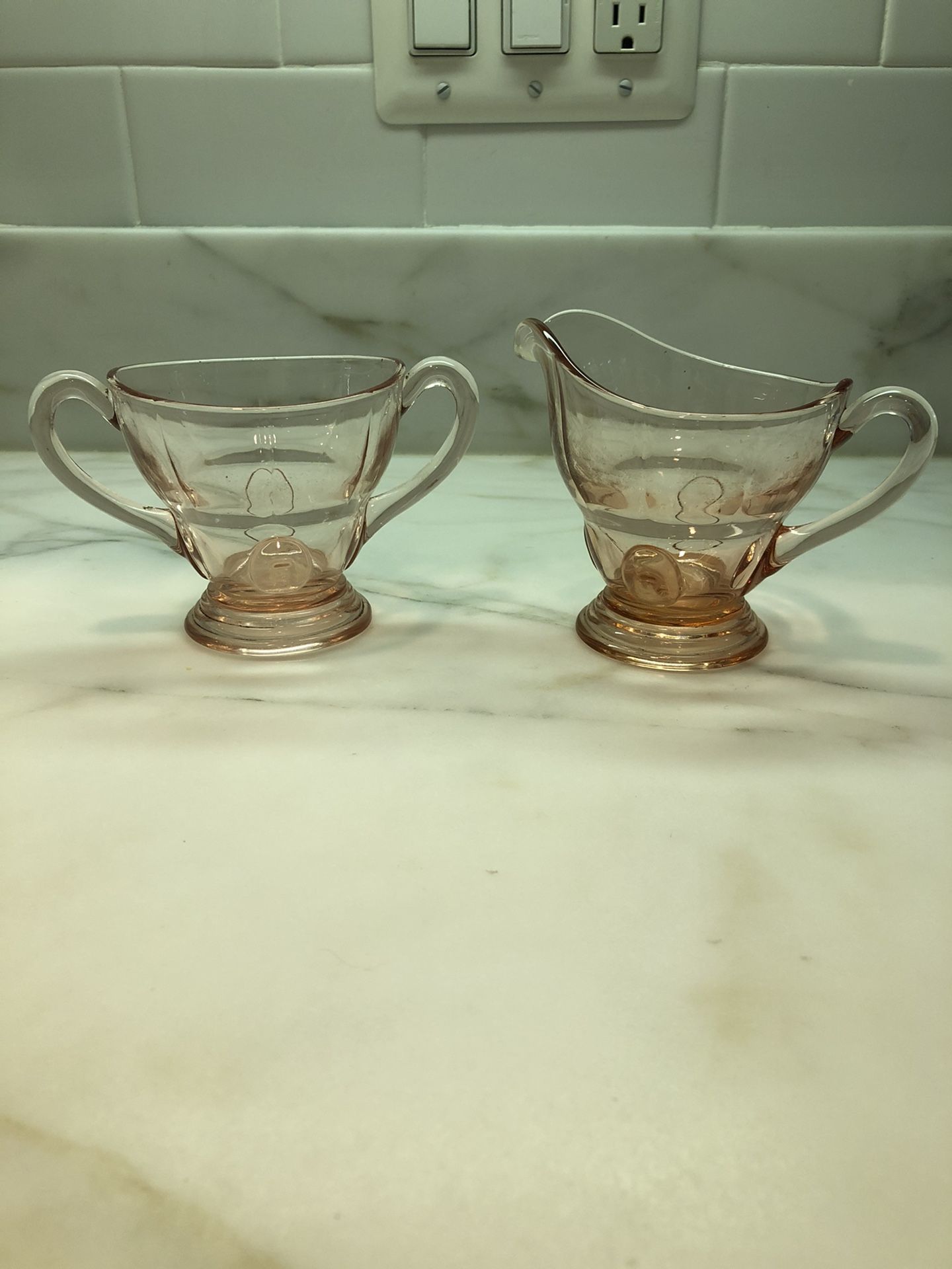 Pink Depression Glass Creamer and Sugar