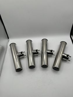 (4 Pieces) 1" Rail Mount Clamp-on Fishing Rod Holder, Stainless Steel (CCN)