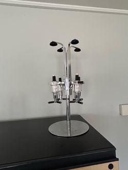 Chrome Liquor Dispenser & Glass Holder Stand