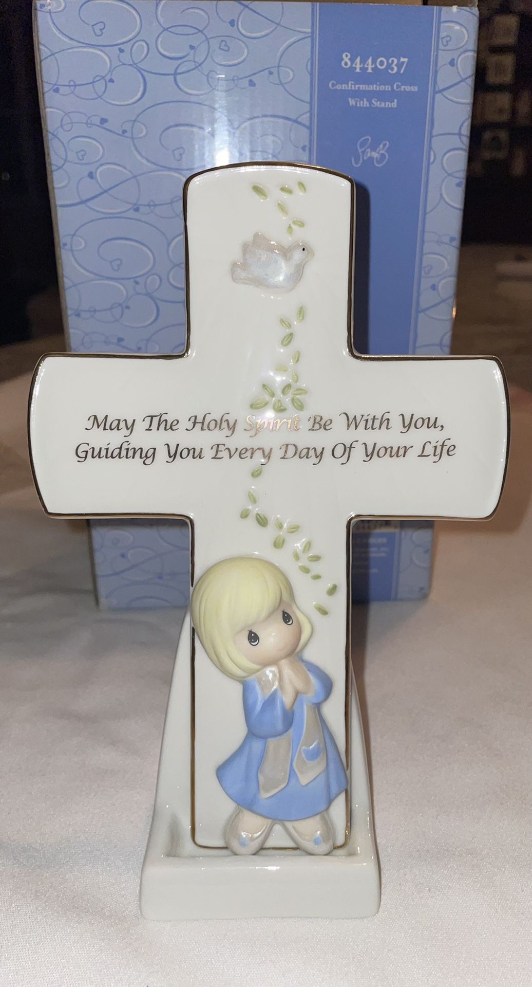 New In Box Precious Moment Confirmation Cross 7.5"  With Stand Girl # 844037
