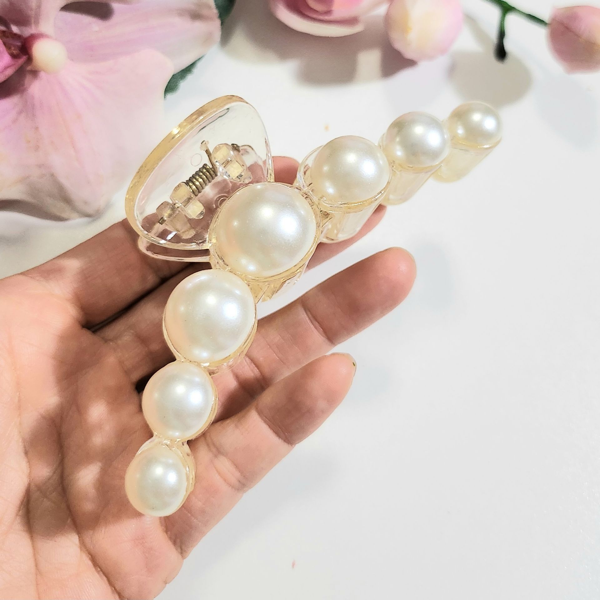 Ivory faux pearls women's large ladies hair pin clip claw gift