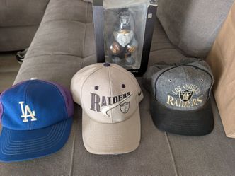 Vintage Raiders hats & Los Angeles+ Raiders Garden Gnome