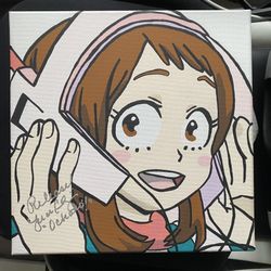 Signed Ochaco Uraraka Mha Canvas Painting