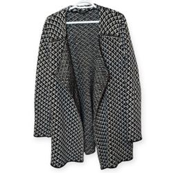 RW&Co Black&White Wool Blend Open Front Cardigan Sweater Womans