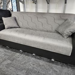 No Credit Needed Gray Color Sofa Sleeper Click Clack Sofa Under Storage With Pillows
