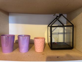 Set of Decorative Planters + Black Glass Hearth & Hand Lantern