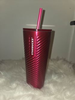 New Starbucks 24 oz Metallic Pink Tumbler with Straw