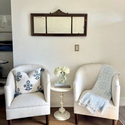 Set Of (2) Cream Barrel Accent Chairs 