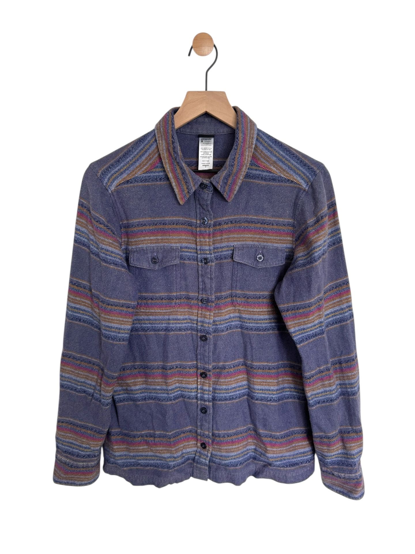 Patagonia Fjord Flannel Gaucho Stripe Blue Butterfly Button Up Shirt | Size 8