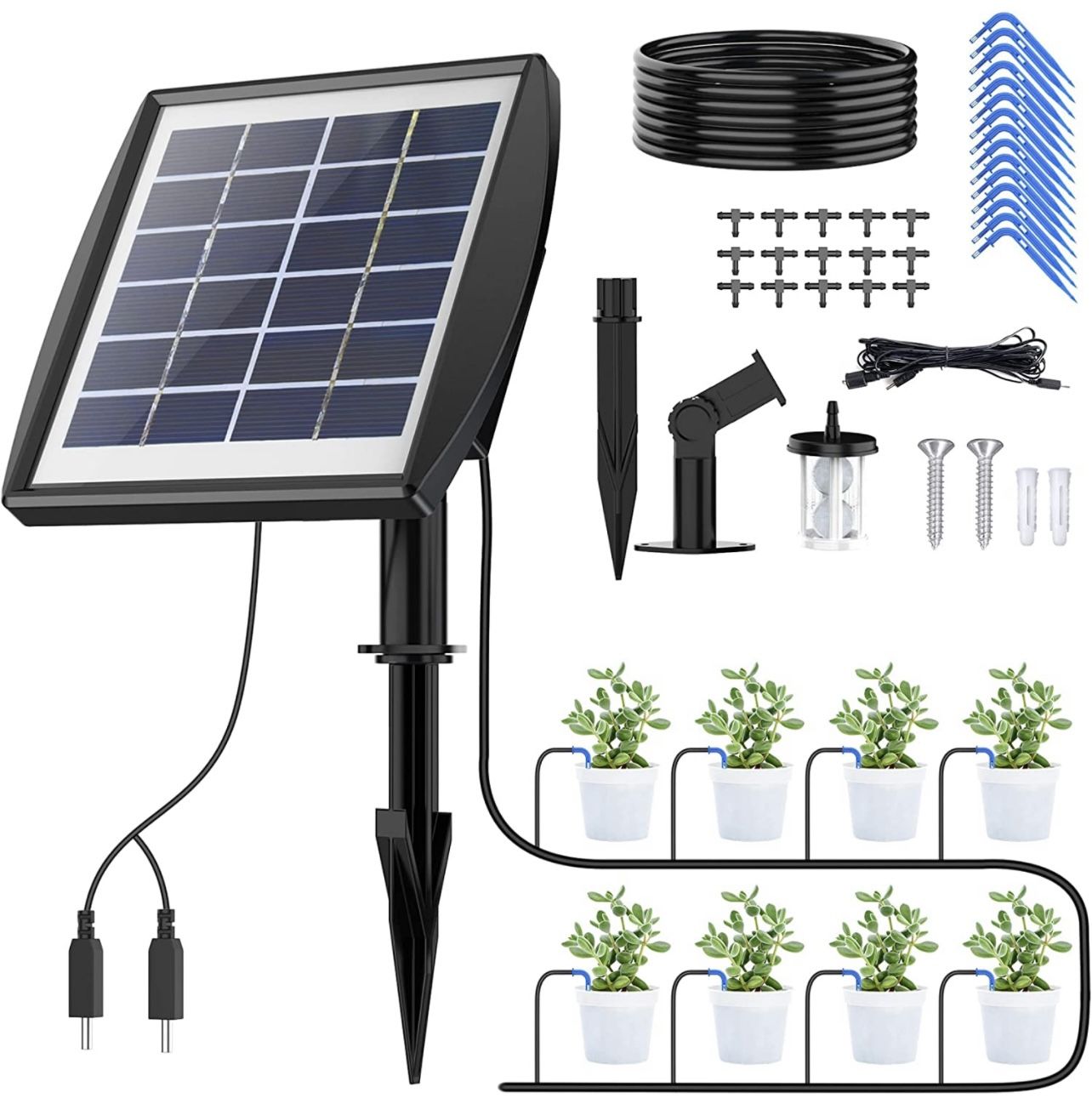Drip Irrigation Kit Ankway Solar Drip System Automatic Watering System for Potted Plants 49.9FT Greenhouse Watering System with Timer 2200mAh Battery