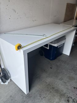 White L Shaped Desk Sliding Section Partially Disassembled