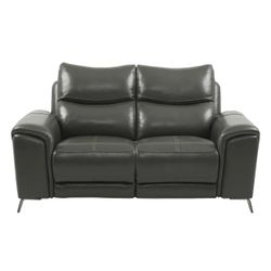 Gray Leather Power Reclining Loveseat And Sofa 
