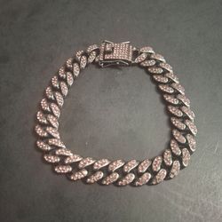 Iced Out Miami Cuban Link Anklet With Pave' Set Pink Rhinestones On Dark Gunmetal, Box Clasp 10"L Like New Condition
