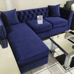 Royal Blue Velvet Sofa Sectional 