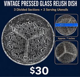 Vintage Pressed-Glass Divided Relish Dish – $30