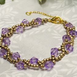 Purple and Warm Silver Handmade Beaded Bracelet