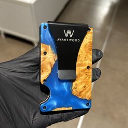 Avantwood Resin Burl Wood Wallet / Money Clip  – Blue & Burl