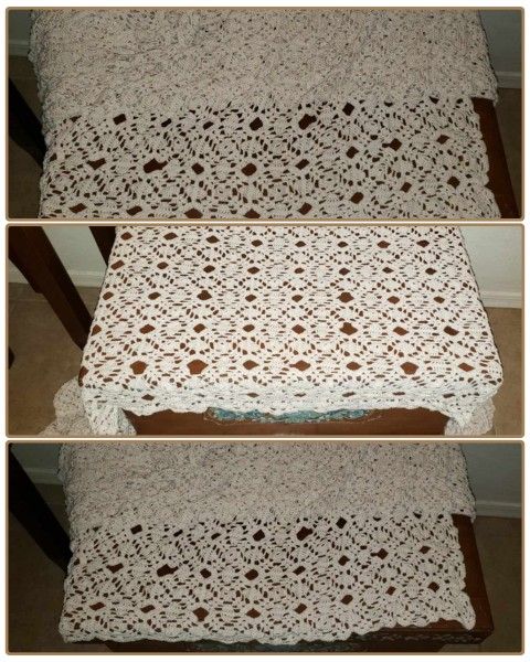 XL LARGE VINTAGE CREAM CROCHETED CROCHET TABLECLOTH LINENTABLE CLOTH RUNNER COVER DECOR