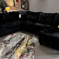 Brand New Amor Annabella Fluffy Black 4 Piece Sectional Made in USA, only $1700. 