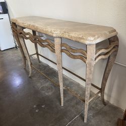 Century Furniture Cashmere Collection Metal Console with Beige Italian Marble Top