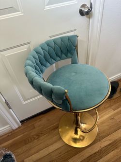 TWO Teal Velvet Bar Stool with Gold Base