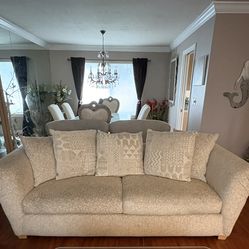 Living Room Couch With Pillows Beige and Cream Colored Excellent Condition