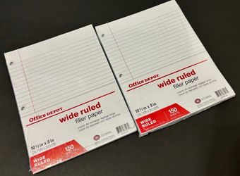 NEW 2 Packs Office Depot Wide Ruled Loose Leaf Filler Notebook Paper 150 Sheets